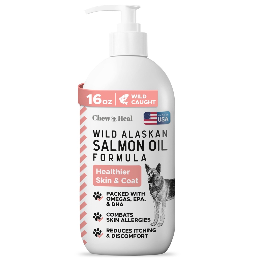 Ulei sălbatic de somon de Alaska pentru câini - 16 oz. de ulei de pește Formula - Capac pompa - Conține Omega-3 și 6, vitamina D, EPA, și DHA pentru piele sănătoasă și haina