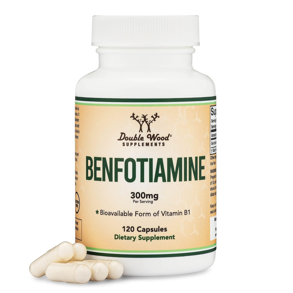Benfotiamine 300mg Servings (a treia parte testat, 120 capsule, 150 mg per capac) non-GMO, pentru a stimula nivelul de tiamină B1 (mai absorbabil decât Tiamină, solubil de grăsime) de lemn dublu