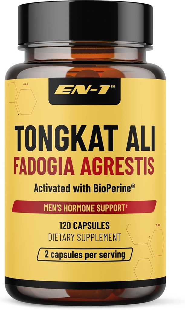 EN-1 Tongkat Ali pentru bărbați (Longjack) Fadogia Agrestis și Tongkat Ali Supliment 1205mg per Serving cu BioPerine, Tongat-ali pentru bărbați - 120 capsule Tonkat-Ali Long Jack