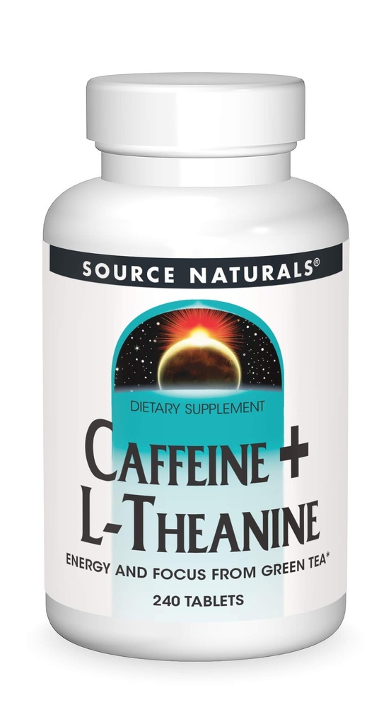 Sursa Naturals Caffeine + L-Theanine, Energy and Focus Support from Green Tea* - 240 Tablets