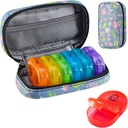Serfeymi Weekly Travel Pill Organizator 2 Times A Day AM PM Upgraded Rainbow Pill Box 7 Ziua cu Portabil Zipper PU Pilula din piele, Medicina Organizator pentru pastile, vitamine, uleiuri de pește - Floral 02