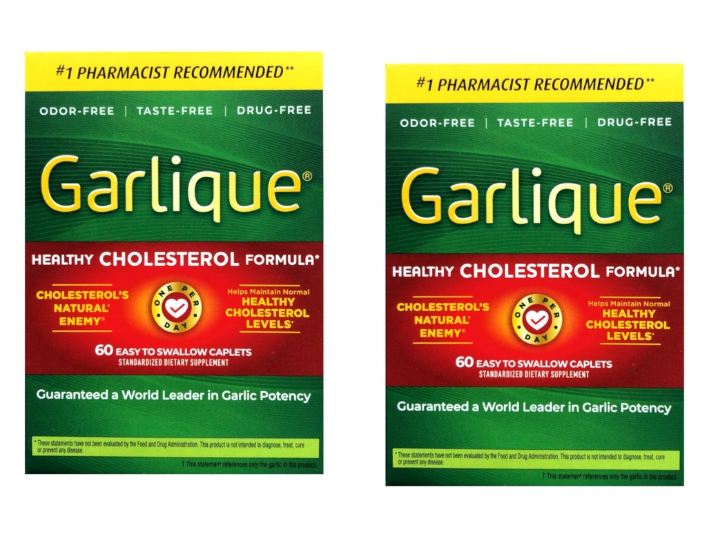 Garlique Healthy Cholesterol Formula cu 5000 mcg de Allicin, 60 Enteric Coated Caplets (Pachet de 2)