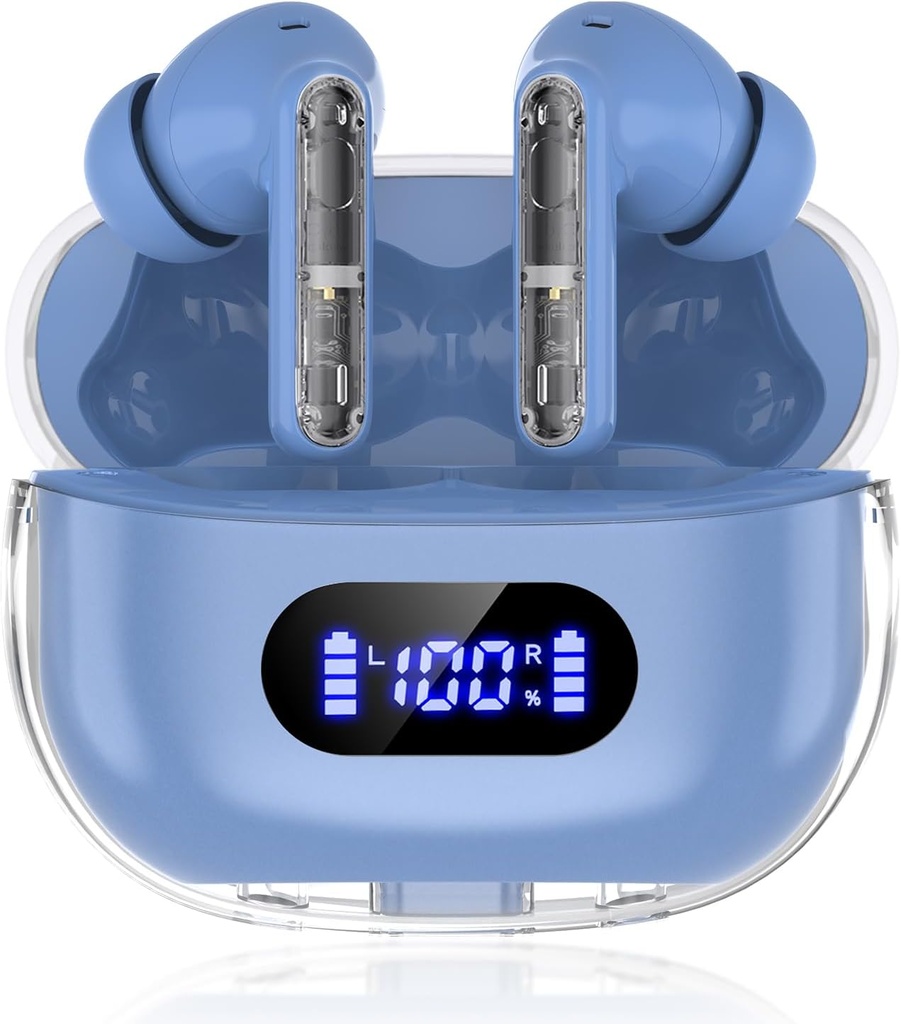 Blue Wireless Earbuds P1 PRO, Căști Wireless Bluetooth Căști cu Clear Call Mics Muguri ureche, Fit confortabil, IPX7 rezistent la apă viață baterie lungă, 30H Timp de joacă pentru antrenamente sportive