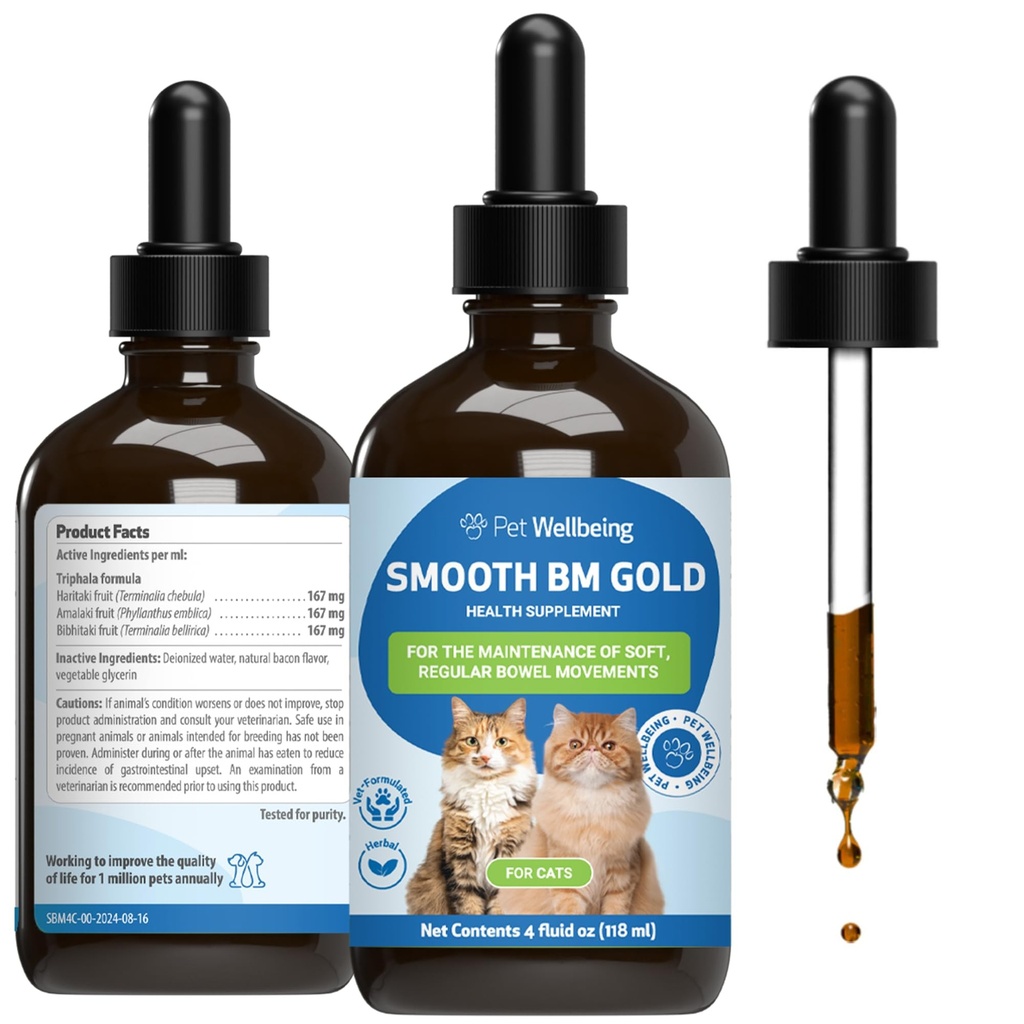Pet Wellbeing Smooth BM Gold pentru câini și pisici - Constipație Relief & Stool Softener, Sprijină Mișcări Binele sănătoase - Suplimentul Natural Herbal 4 oz (118 ml)