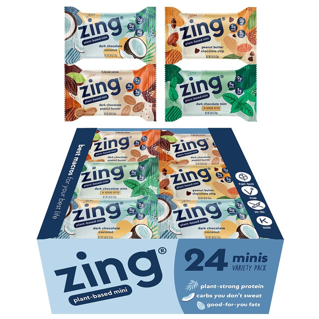 Zing Copii Baruri Proteina Pachet de Varietati, Gluten gratuit 100 Calorie Mini Baruri cu proteine ridicate, Baruri de nutritie Vegan, Dairy gratuit pe bază de proteine plante - 24 conta