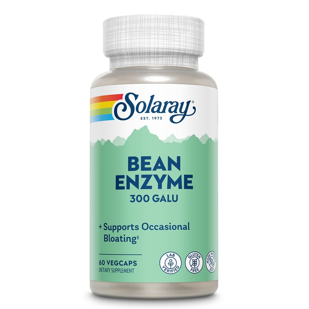 SOLARAY Bean Enzyme 300 GalU - Alpha Galactosidază Enzime digestive pentru femei și bărbați - Digestive Health Supplement - Suporturi Ocazional Blooting și gaz Relief pentru adulți - 60 Serviri, 60 VegCaps