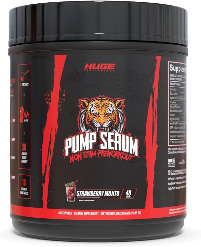 Uriașe Suplimente Pompa Ser, Stim Free Pre Antrenament și Proton de azot pentru a spori concentrarea, Pompe, Fulness cu No Caffeine, L-Citrulline, GlycerPump, L-Tyrosine, Nitrosigine (Strawberry Mojito)