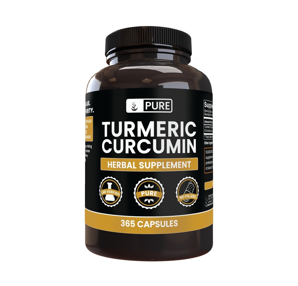 INGREDIENTE ORIGINALE Pure Curcumină Turmerică (365 capsule) Fără magneziu sau fillere de orez, întotdeauna pură, verificată