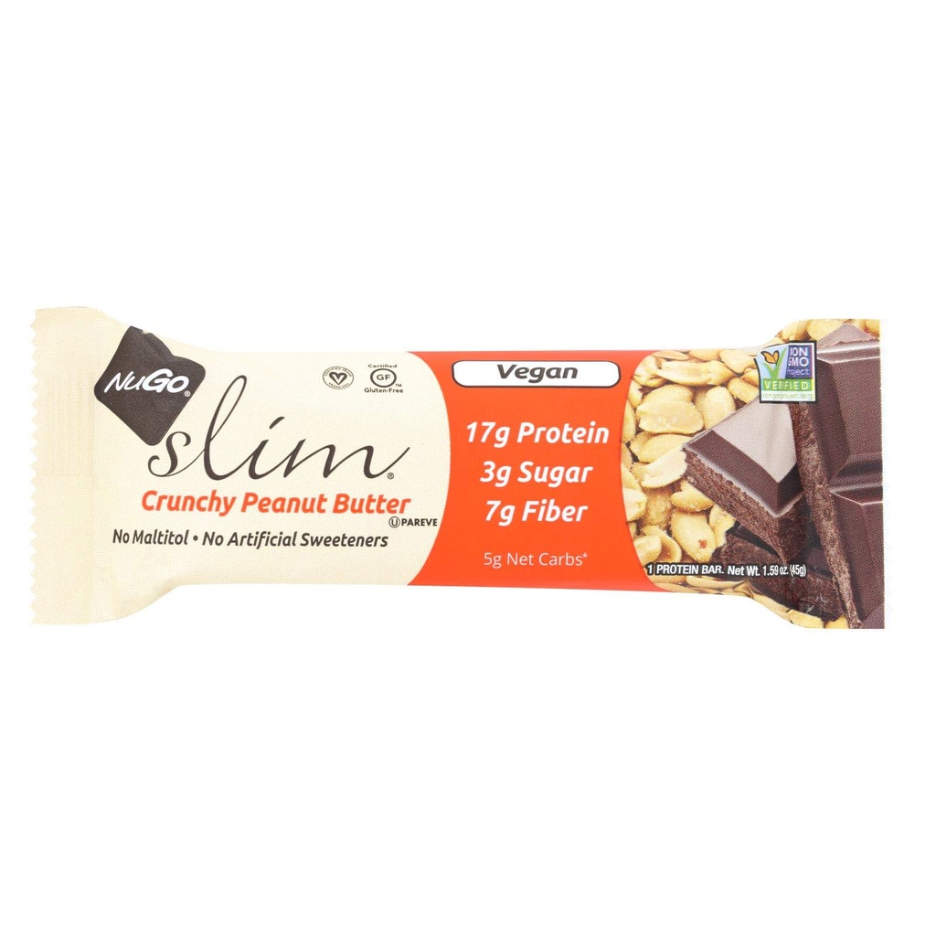 NuGo Nutrition Bar - Slim - Crunchy Unt de arahide - 1.59 Oz Bars - Caz de 12