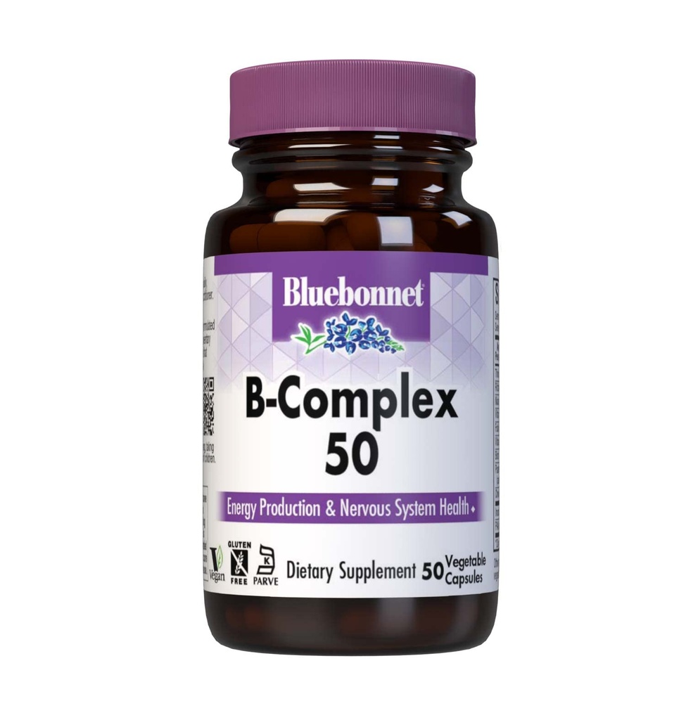 Bluebonnet Nutrition B Complex 50 Capsule vegetale, Spectrul complet complet, Vitamina B6, B12, Biotin, Folate, Vegan, Vegetarian, Gluten gratuit, Soy Free, Milk Free, Kosher, 50 Capsule vegetale