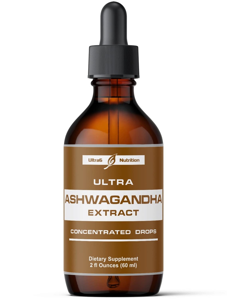 Ultra6 Nutritie Ashwagandha Picături lichide - Suplimente organice Ashwagandha cu Rhodiola Rosea Tincture - extract rădăcină pentru Mood și energie - Supliment pentru bărbați și femei