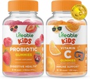 Probiotic de viață 2 miliarde CFU copii + vitamina C copii, gume Bundle - mare Tasting, Suplimentul de vitamine, gluten gratuit, OMG-uri gratuit, guma de mestecat