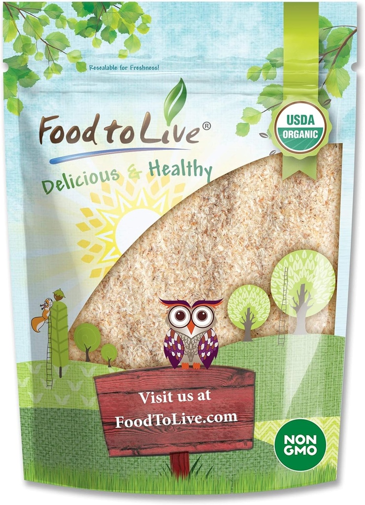 Hrană pentru a trăi - Organic întreg Psyllium Husks, 1 Liră - Non-GMO Flakes, Vegan, Neîndulcit, Nearomat, Bogat în Fibră dietetică, Natural Food Thischener, Mare pentru gătit