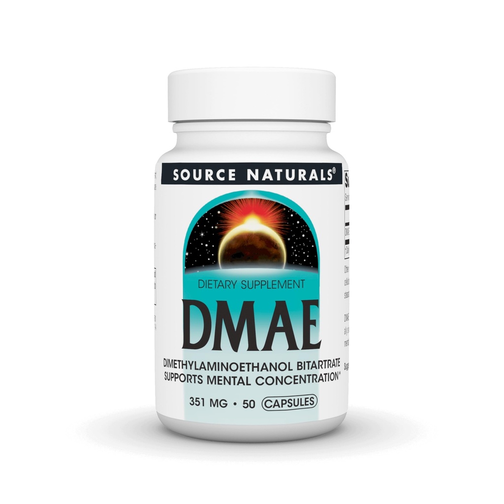 Sursa Naturals DMAE, Dimetilaminoetanol bitartrat - Suportă concentrația mentală - 50 capsule