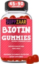 Gume Vegan Biotin - Vitamine pentru cresterea parului pentru femei si barbati - Piele de par si unghii Vitamine - Aroma de capsuni Gummy Vitamine - non-GMO, Gelatină & Gluten-Free, 90 Gume - SUPPZAAR