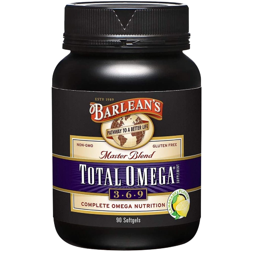 Barlean Omega 3 6 9 Softgels, Blended Fish Oil Supplement with Borage and Flaxseed Oil, 1000 mg Omegas ALA, EPA, DHA and GLA for Joint Supplements and Heart Health, 90 Count