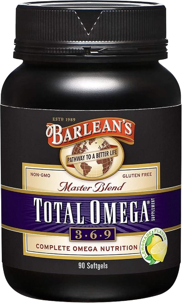 Barlean Omega 3 6 9 Softgels, Blended Fish Oil Supplement with Borage and Flaxseed Oil, 1000 mg Omegas ALA, EPA, DHA and GLA for Joint Supplements and Heart Health, 90 Count