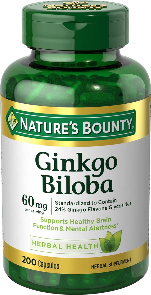 Natura's Bounty Ginkgo Biloba, Susţine funcţia creierului sănătos, Suplimentul plantei, 60 Mg, 200 Capsule