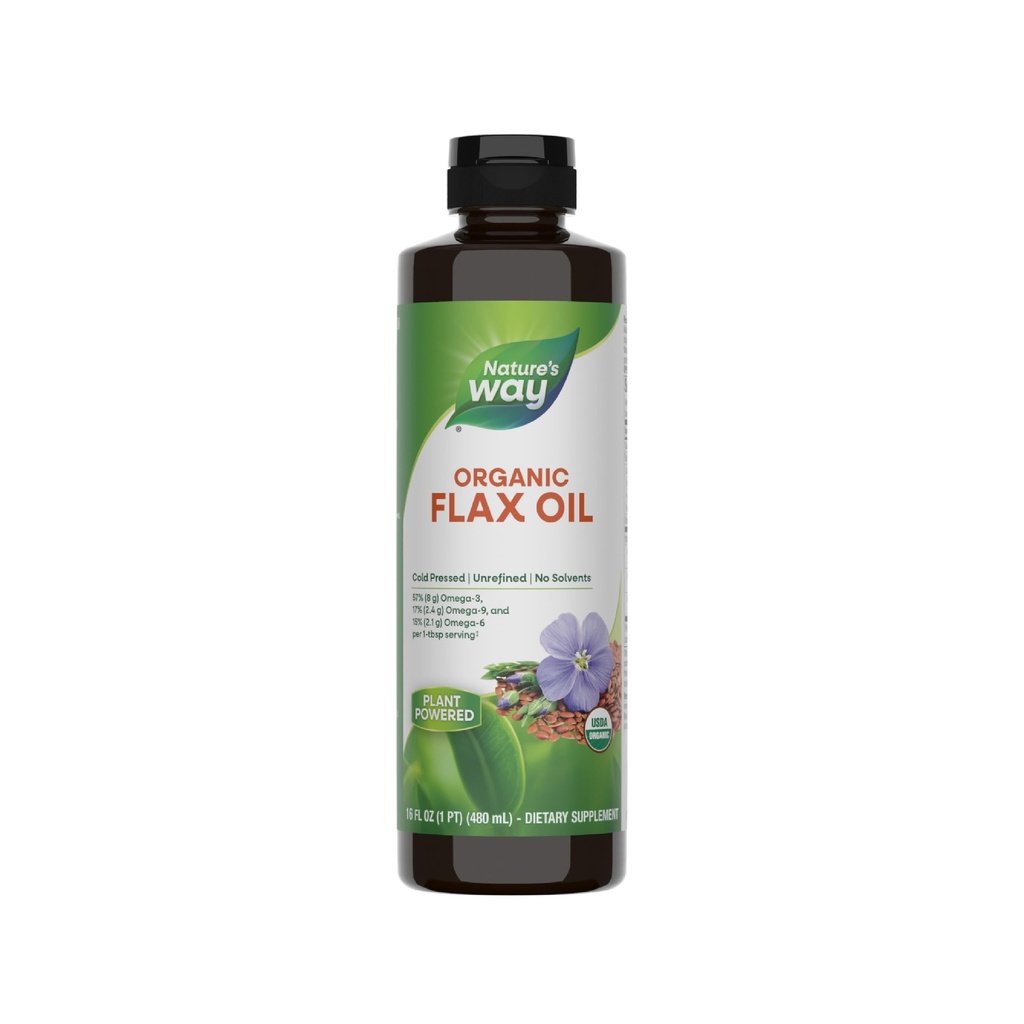 Natura's Way Organic Flax Oil, USDA Certified Organic, Omega-3, 6, 9, Cold Pressed, 16 Fl Oz (Packaging May Vary)