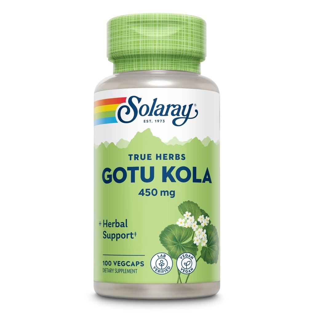 SOLARAY Gotu Kola 450mg - Centella Asiatica Suplimente Herbal - Capsule Gotu Kola Made with Whole Aerial for Powerful Wellness Support - Vegan, Non-GMO, Lab Verified, 60-Day Guarantee, 100 Servings