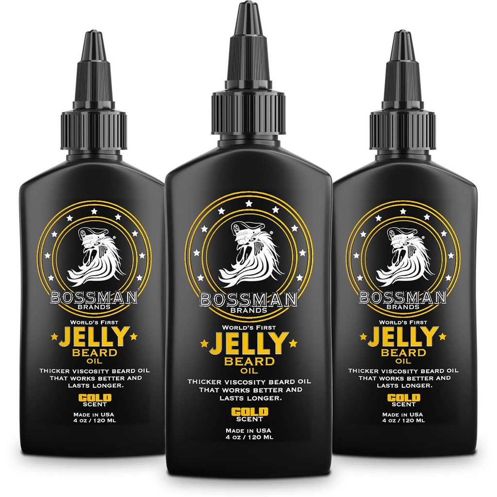 Bossman Jelly Barbă ulei pentru bărbați - 3 pachet (12 oz în total, aur Scent) 