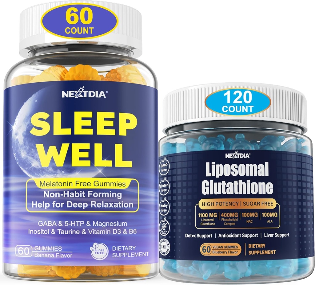 Melatonina Gume de somn naturale gratuite pentru adulți + Liposomal Glutatione Gummies Supliment pentru femei