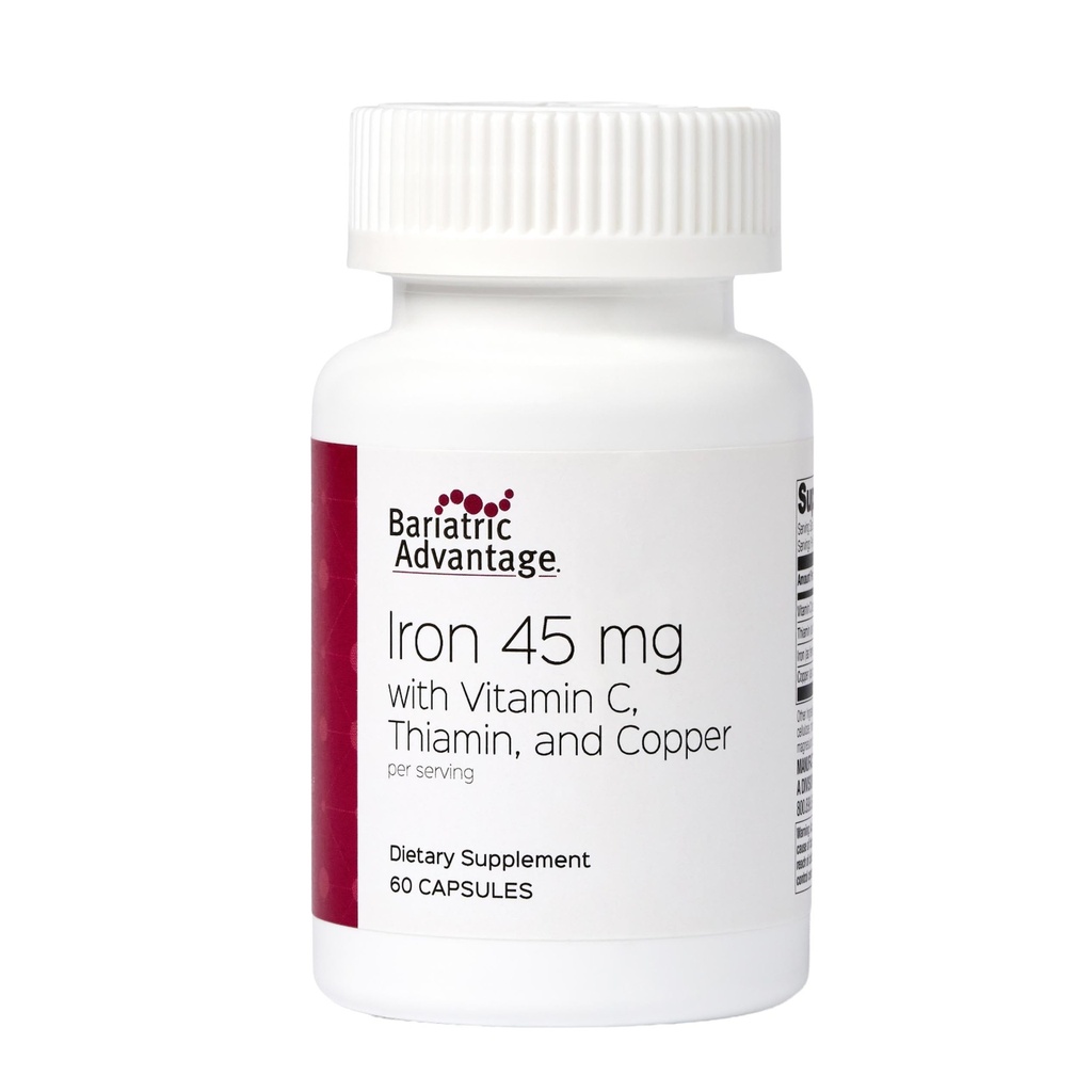 Avantaj bariatric Fier 45 mg cu vitamina C, tiamină şi cupru pentru absorbţie şi utilizare crescută, Digestible usor pentru Bypass gastric şi Gastrectomie Maneca Pacienţi - 60 Număr