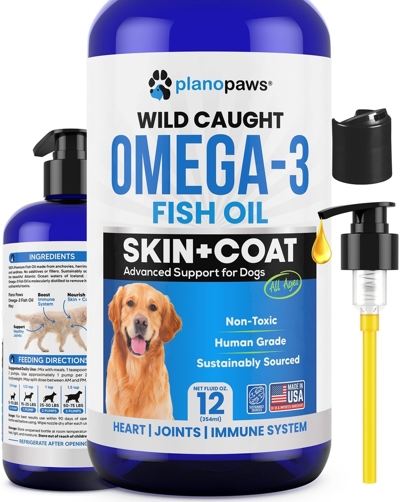 Omega 3 ulei de pește pentru câini - mai bine decât ulei de somon - Câine supliment de ulei de pește pentru a reduce vărsarea și mâncărime - Suporturi articulații, creier, și sănătatea inimii - Suplimentul pielii și haine - ulei de pește lichid