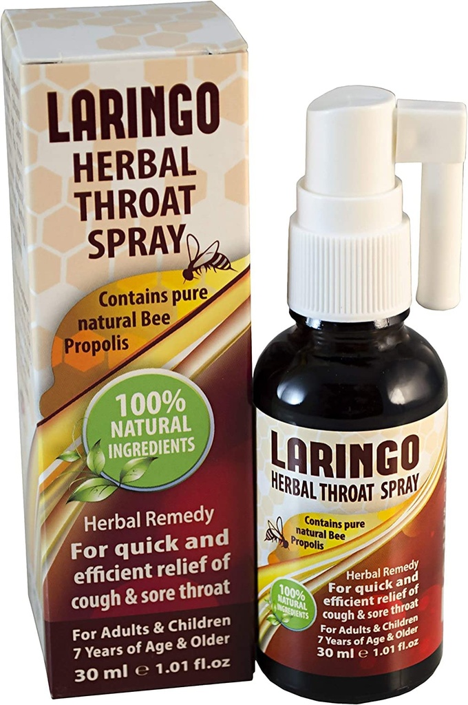 Laringo Ghroat Spray - conține pur 99% extract de albine crude - 100% Remediu natural gât pentru adulți și copii - gluten gratuit, ajutor rapid. Kosher - 1 FL Oz