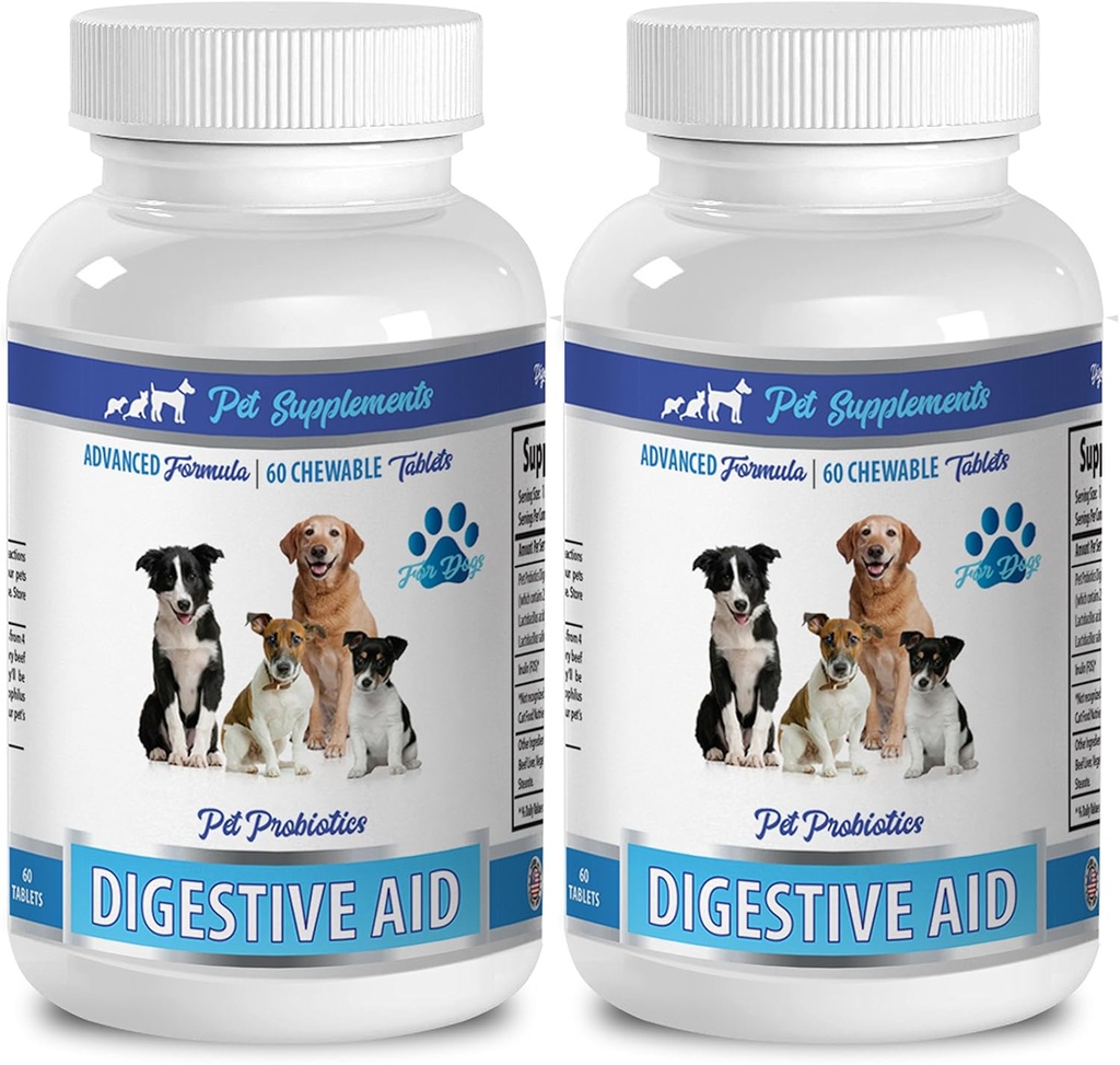 SUPLENŢE PET & NUTRIŢIE LLC Tratamente cu gaz pentru câini - PROBIOTICA DE AJUTOR Digestiv pentru câini - Abordarea naturală - Soluţie la respiraţie dificilă şi gaze - Counter Diaree - acidofile pentru câini - 2 flacoane (120 Tratamente)