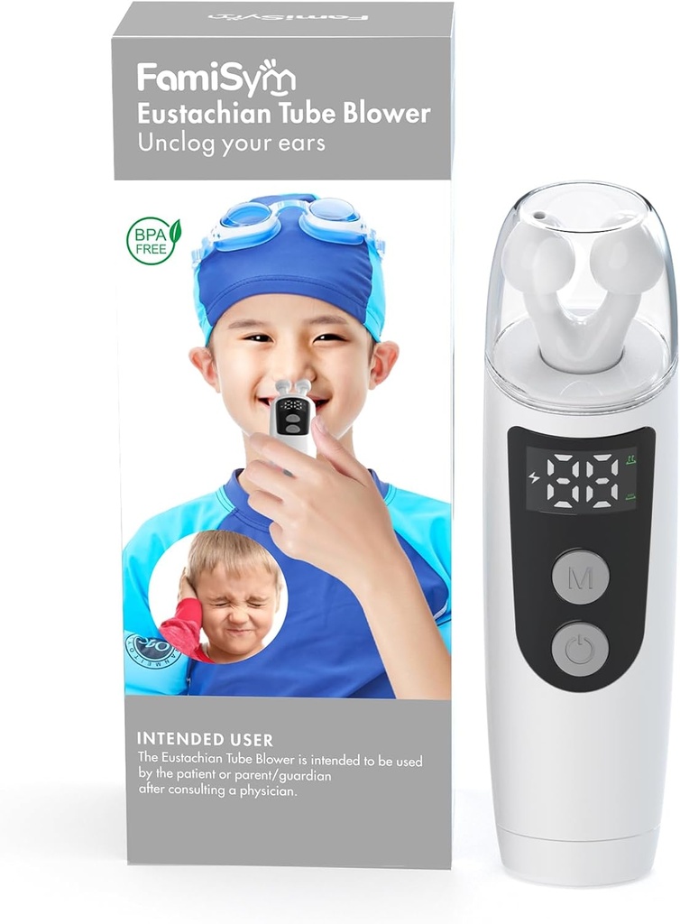 FamiSym Eustachian Tube Unclogger, Dispozitiv de eliberare a presiunii acustice Acasă pentru Tinitus şi durere de ureche, menţine echilibrul de presiune a urechii, Alleviates Disconfort ureche, 501-alb