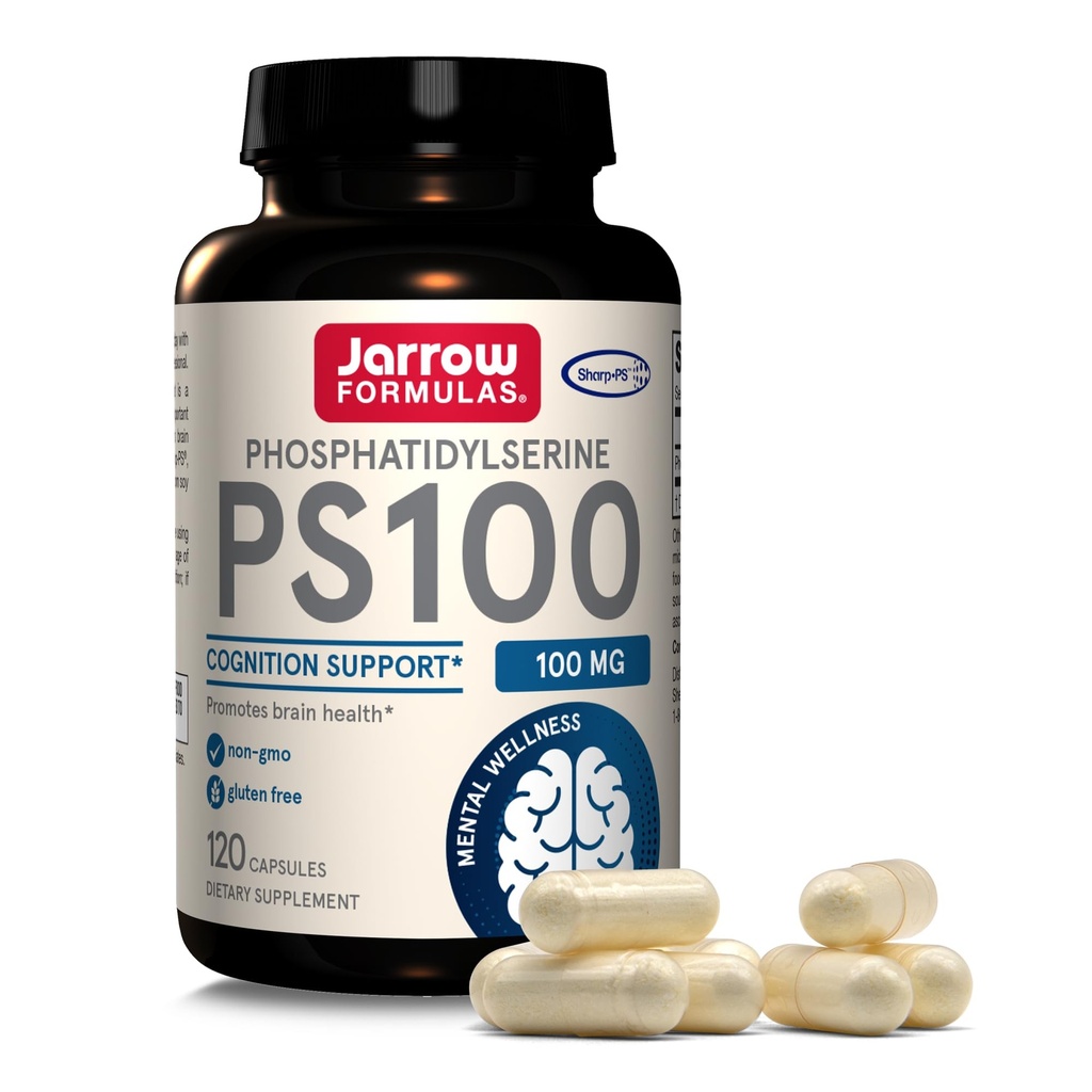 Jarrow Formulas® PS100 Fosfatidilserină, 100 mg, Supliment alimentar pentru sănătate cerebrală și suport cognitiv, 120 capsule, până la 120 zile de aprovizionare