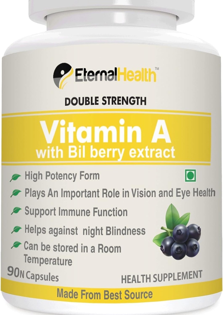 Eterna.l-Health Vitamina A (Forţă dublă) cu extracte de bilberry şi retinil palmitat extracte - forma de potenţă înaltă - Suporturi viziune sănătoasă şi sistem imunitar şi creştere sănătoasă 