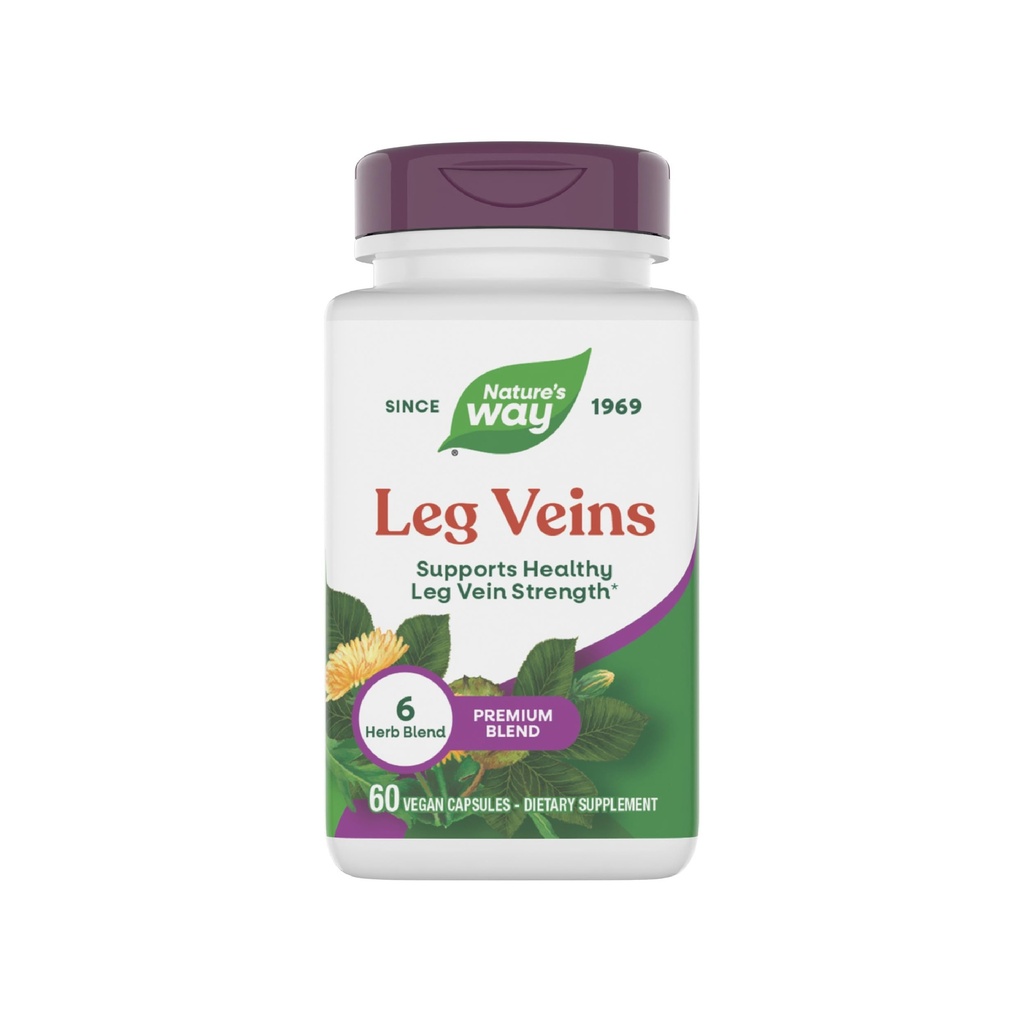 Natura's Way Leg Veins, Suportă sănătos picior Vein Putere*, 6-Herb Blend, Cal Chestnut Extract și Dandelion Supliment, Gluten gratuit, 60 Vegan capsule (Packing May Vary)