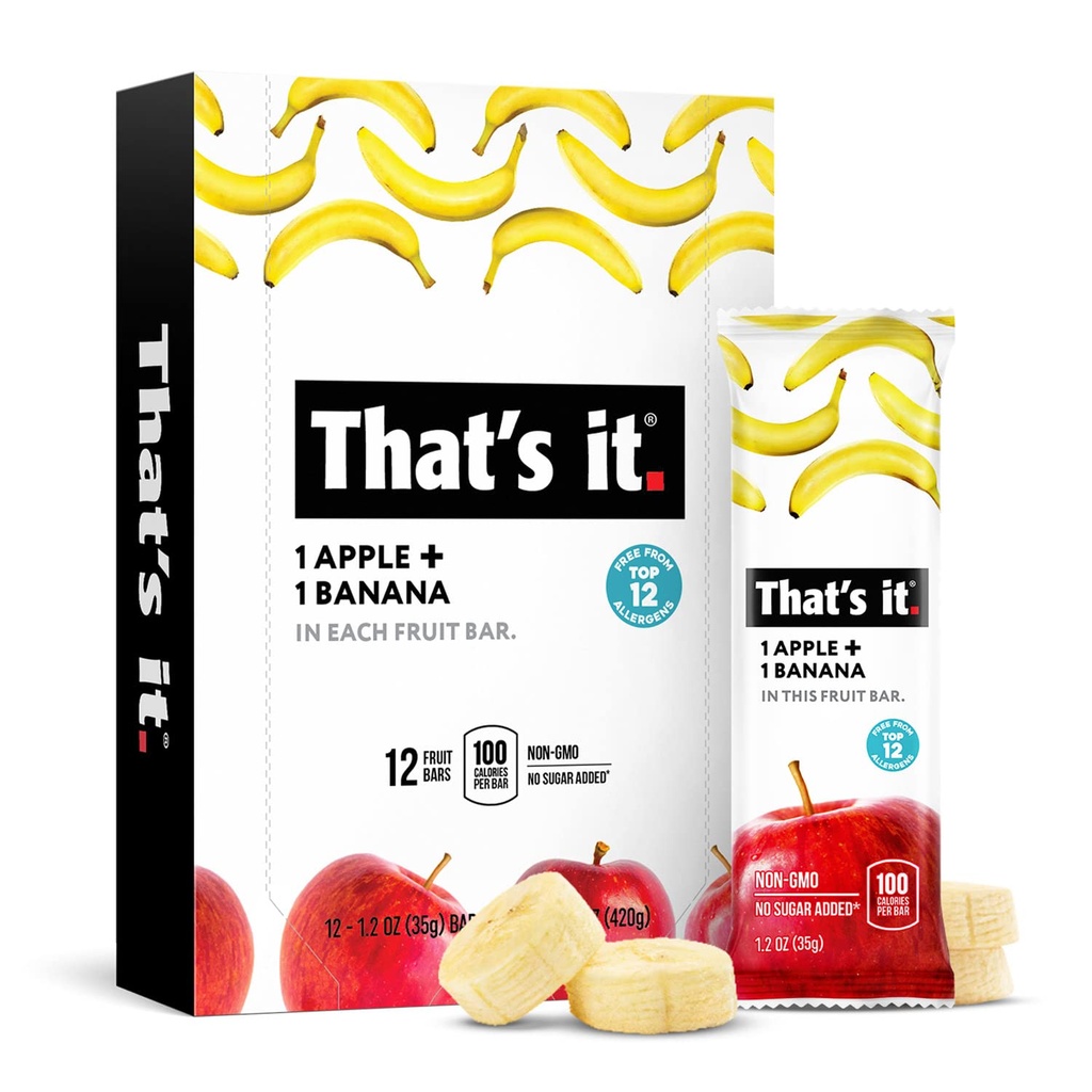 Aceasta este ea Nutritie mere + Banana 100% Natural Real Fruit Bar, Paleo pentru copii și adulți, fără OMG-uri Zahăr, fără conservanți Energie Alimente, 14,4 Oz, Paleo pentru 12