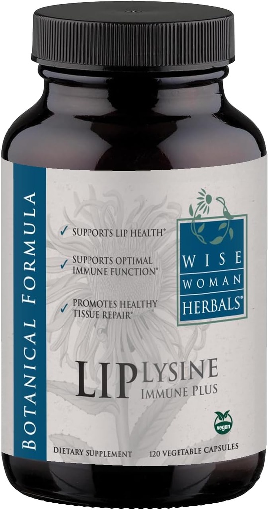 Wise Woman Herbals Lysine Immune Plus Lip, Additive-Free Non-GMO Formula, High-Potency L-Lysine & Immunity Blend, Lip & Skin Health Support, Natural Immune Defense, 120 Veg Caps