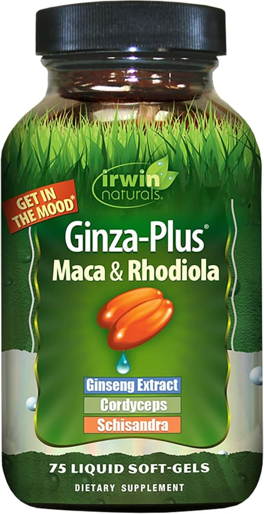 Irwin Naturals Ginza Plus Rezistenţă, Energie, Echilibru Supliment alimentar Gel Capace, 75-Count flacon