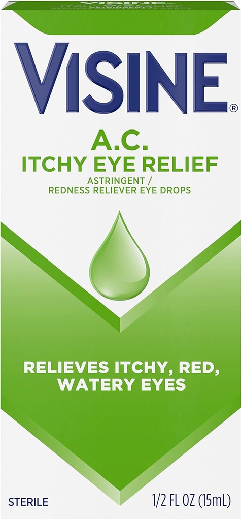 Visine A.C. Itchy Eye Relief Picături oftalmice însoţite de sulfat de zinc şi HCl tetrahidrozolină, Tratamentul picăturilor oftalmice cu înroşire Reliever & Astringent pentru ochi mâncărimi, roşii, albi şi iritaţi, 0,5 fl. oz