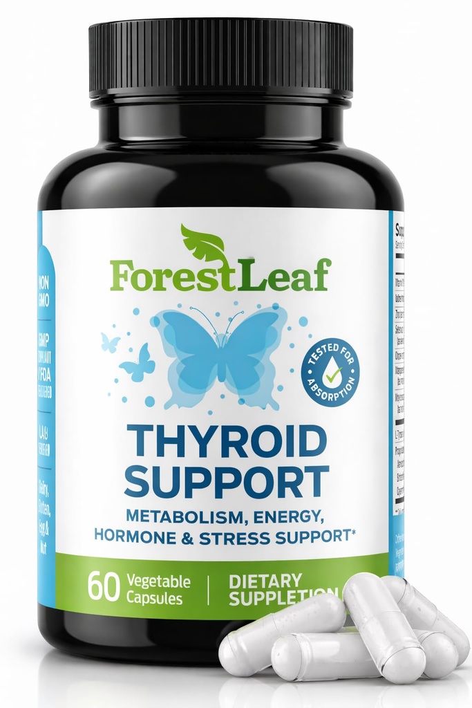 Suport tiroidian pentru femei si barbati cu iod - energie, focalizare si putere Supliment tiroidian - Toate naturale Herbal Mineral si Vitamina Complex cu B12, Zinc, Seleniu, Ashwagandha - 60 Capsule vegetariene