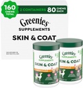 Greenies Suplimente Piele de câine și suplimente de haina cu ulei de pește & Omega 3 acizi grași, aroma de pui, 80-Count Tub, pachet de 2