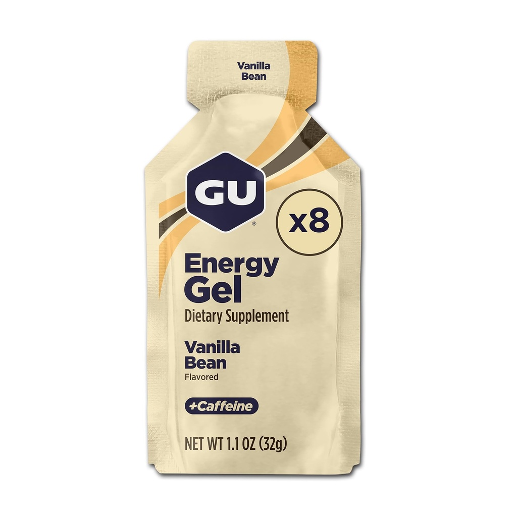 GU Energie Original Sports Nutrition Energy Gel, 8-Count, Vanilla Bean