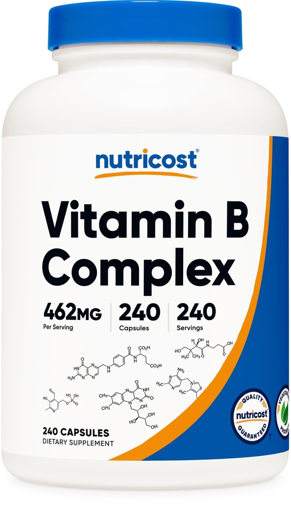 Nutricost Vitamina B Complex 462mg, 240 capsule - cu vitamina C - Complex energetic