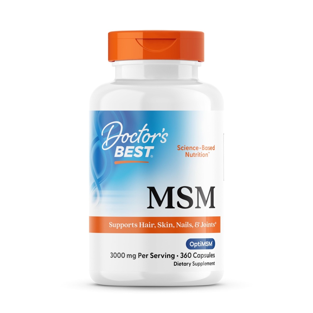 Cel mai bun MSM al doctorului, susține păr, piele, unghii, & articulații, non-GMO, gluten gratuit, 3000 mg per servire, 360 capsule