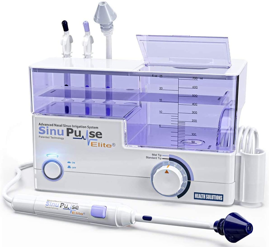 Sinu Pulse Elite Sistem avansat de irigare nazală cu 30 Pachete saline SinuAir, Pulsarea Congestion Nasal Relief & Sinus Clătire Masina, Mai Eficient decât Neti Pot sau nas Spray