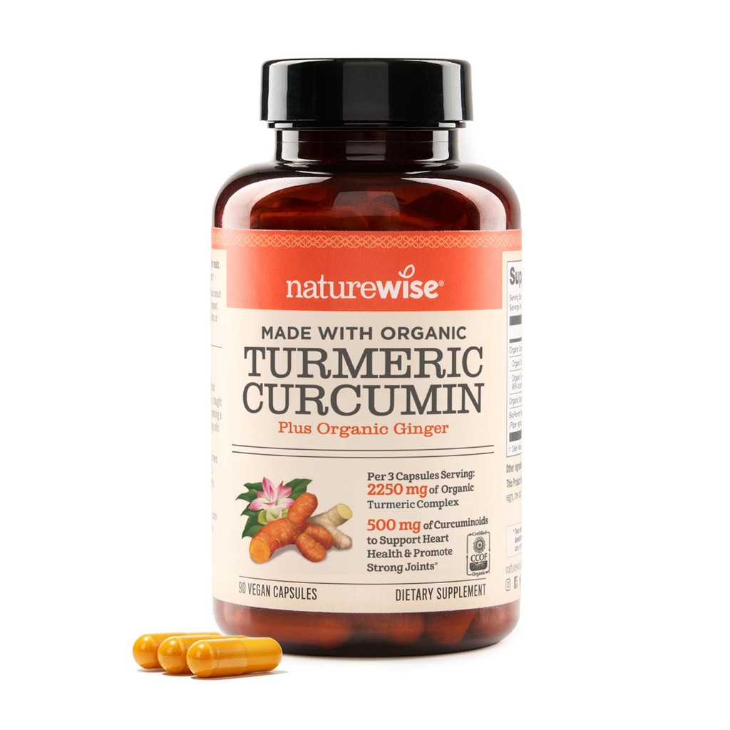 NatureWise Curcumin Turmeric 2250 mg - 95% Curcuminoide & BioPerine Black Pepper Extract pentru absorbţie avansată - Suport zilnic comun şi imun de sănătate - Vegan, non-GMO, 90 Conte[30-zi de aprovizionare]