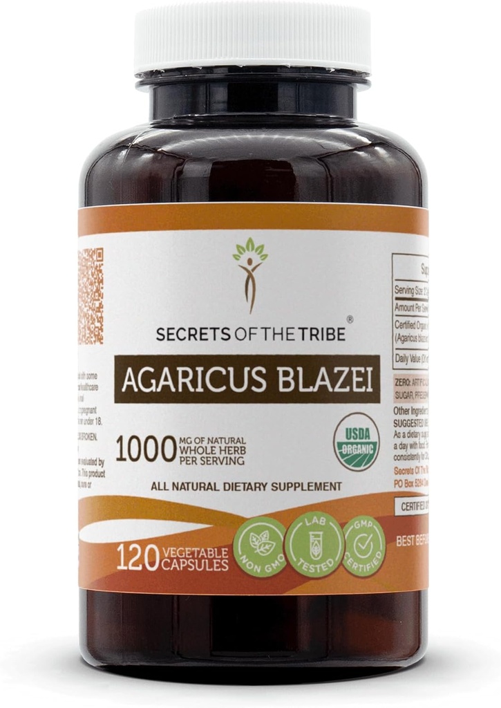 Secretele tribului Agaricus Blazei 120 capsule, 1000 mg, USDA Organic Agaricus blazei murill Uscate Mushroom (120 capsule)