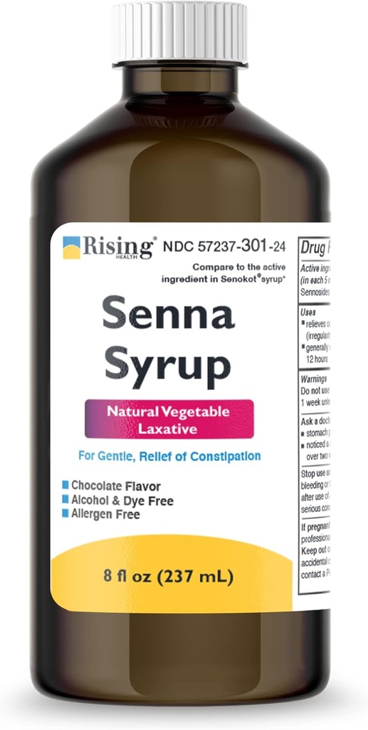 Rising Health Natural Legal Laxative - Senna Sennozides Syrup 8,8mg/5ml - Constipație Relief - Ciocolată Aromă - Comparativ cu Senokot® Syrup