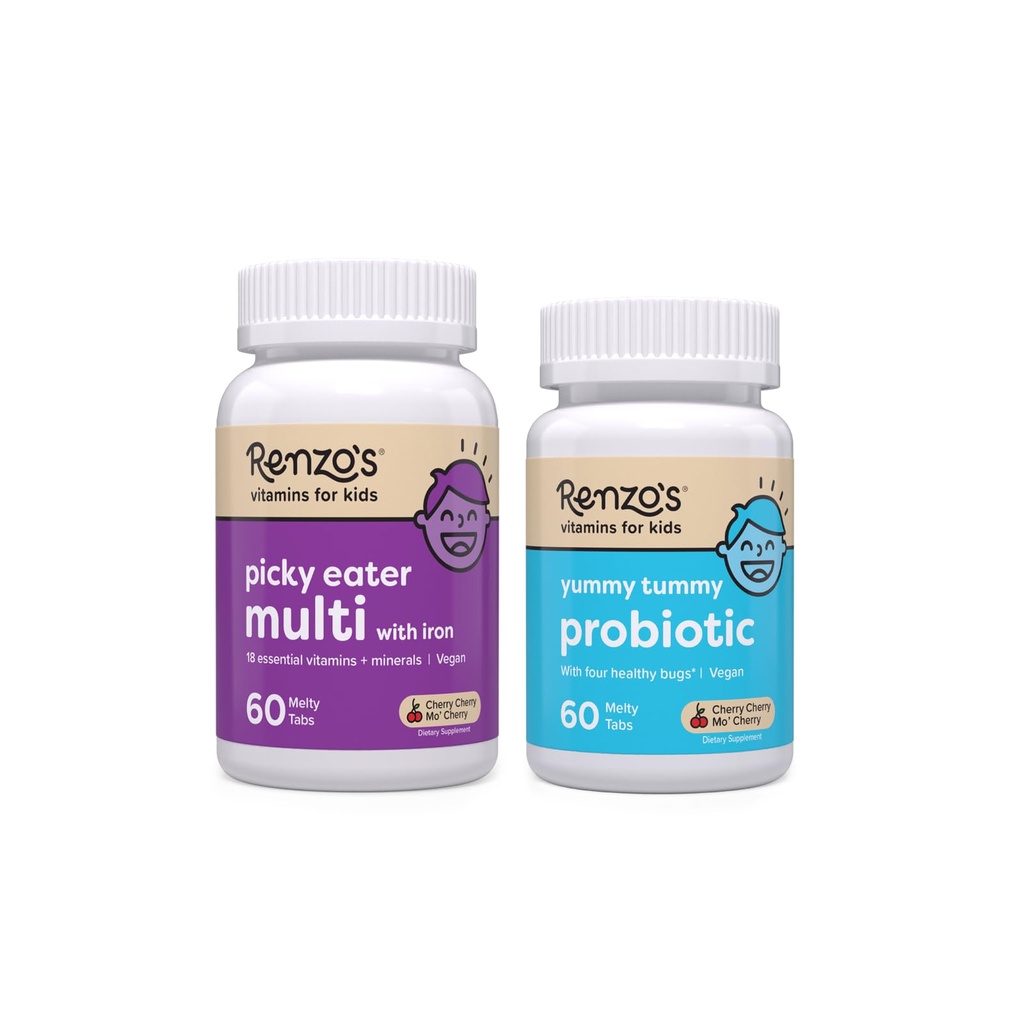 Vitamine Renzo fericit Tummies Bundle, Probiotice pentru copii și picky Eater copii multivitamine