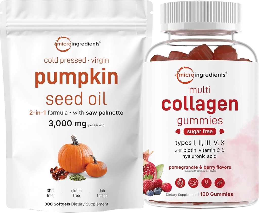 Micro Ingrediente ulei de semințe de dovleac cu fierăstrău Palmetto 3000 mg Softgels & Multi Colagen Peptide Gumies 