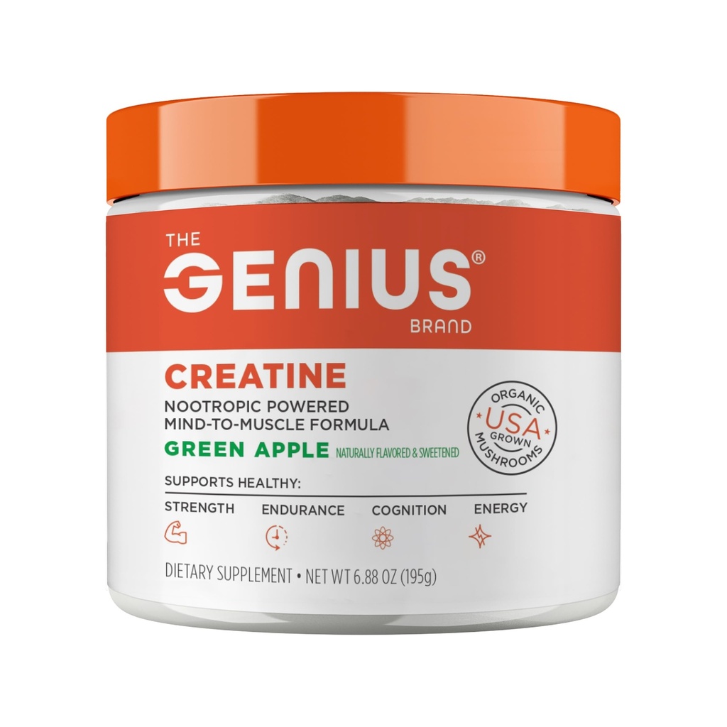 Geniu Micronized Creatin Monohidrat pulbere, Post Antrenament Supliment, Green Apple - 100% natural aromate și îndulcite - Sprijină Clădire musculară, Energie Cellulară și Funcția cognitivă 
